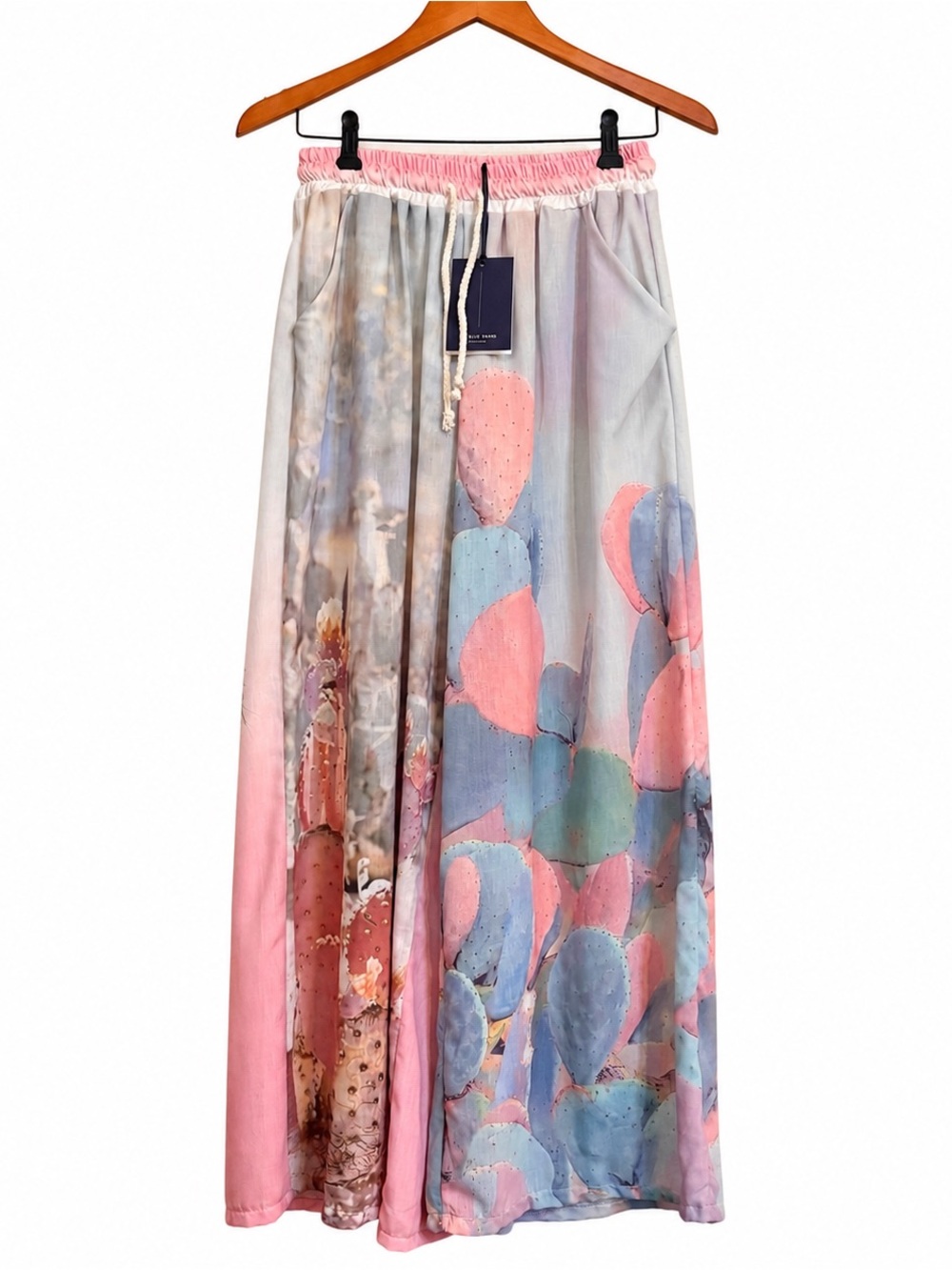 NWT Cécile Wang France Desert Cactus Print Wide Leg Pants | Resort Wear